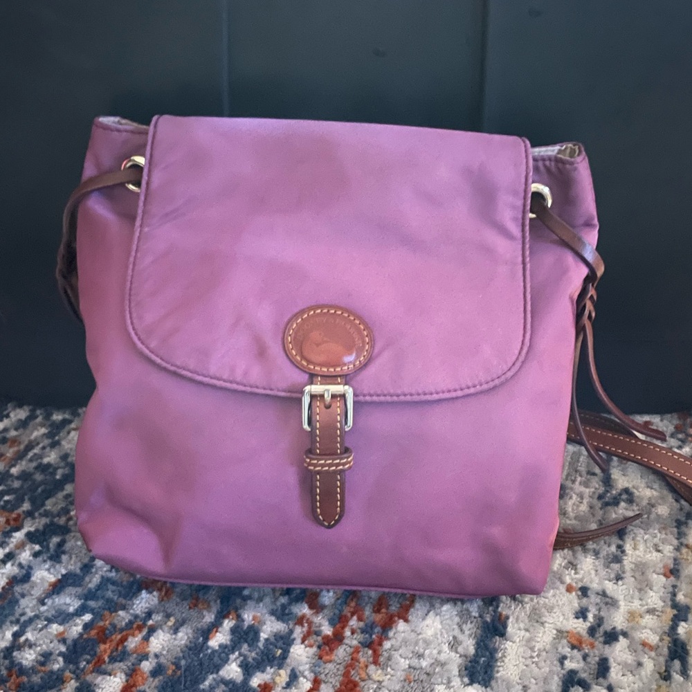 Vintage Dooney & Bourke Leather trim Bag Retro Color Nylon Flip Closure Backpack